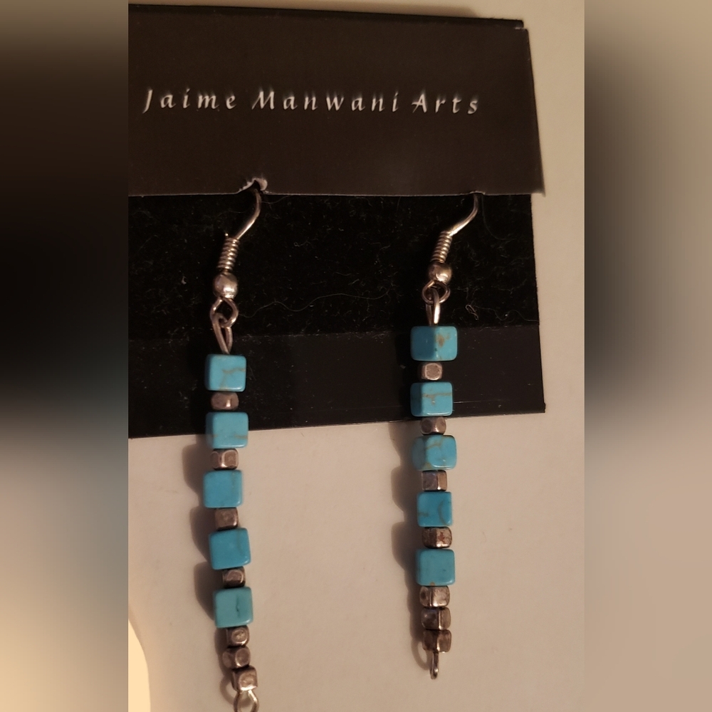 Turquoise Howlite Contemporary Dangle Earrings, New, Handmade, French Wires